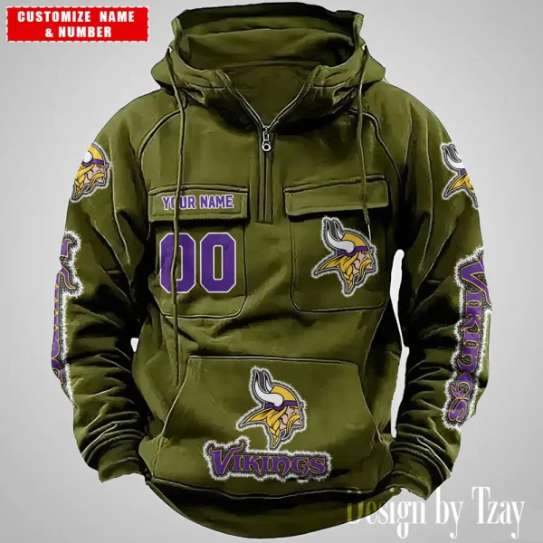 Minnesota Vikings Drawstring Vintage Men Hoodies AZVMHD627 - Image 4