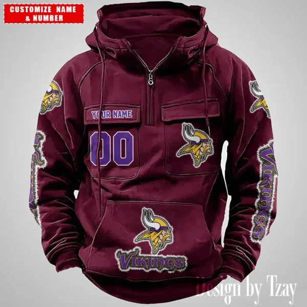 Minnesota Vikings Drawstring Vintage Men Hoodies AZVMHD627 - Image 5