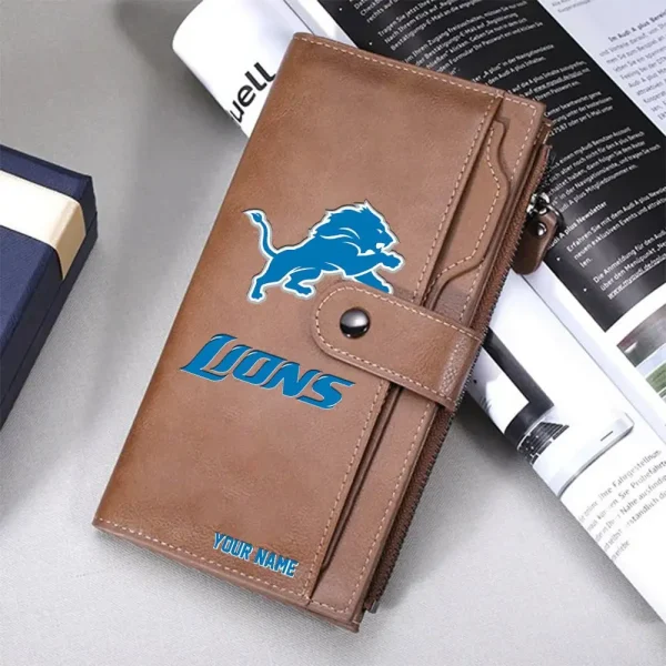 Detroit Lions Personalized Long Leather Wallet Special Gifts For Fans SPTLLW016