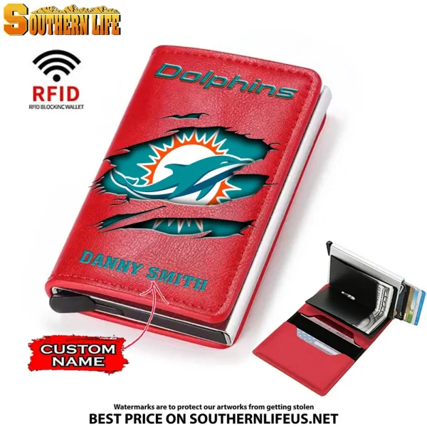 Miami Dolphins Credit Card Holder Leather Wallet SPTCHLW018 - Image 3