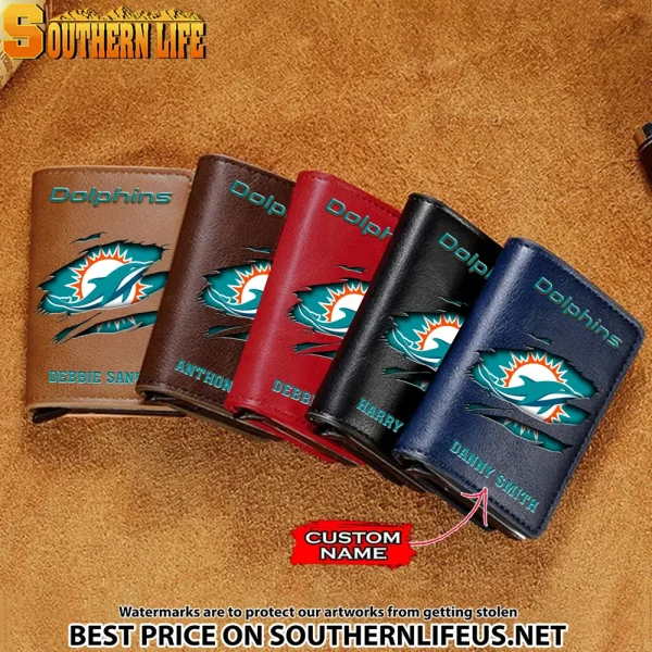 Miami Dolphins Credit Card Holder Leather Wallet SPTCHLW018