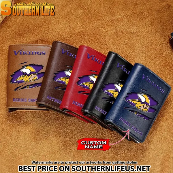 Minnesota Vikings Credit Card Holder Leather Wallet SPTCHLW019