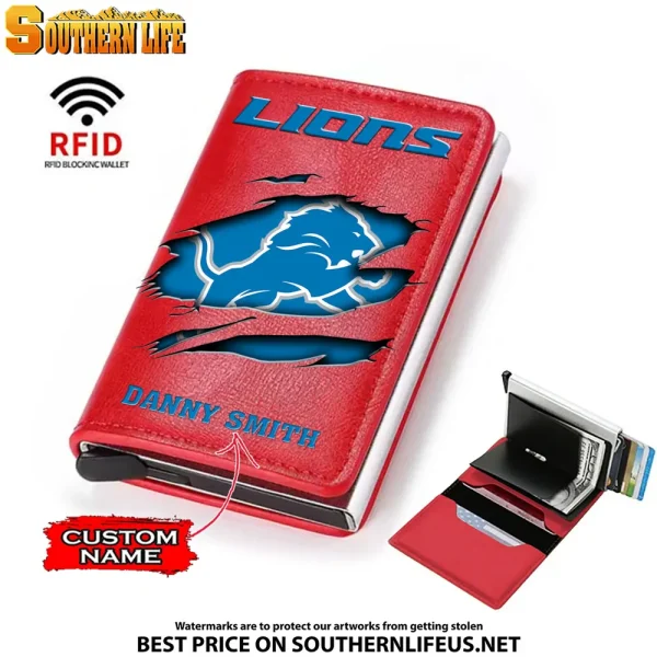 Detroit Lions Credit Card Holder Leather Wallet SPTCHLW020 - Image 3