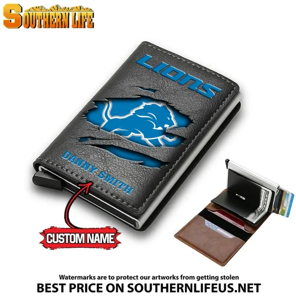 Detroit Lions Credit Card Holder Leather Wallet SPTCHLW020 - Image 2