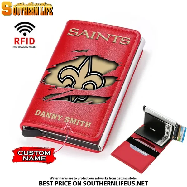 New Orleans Saints Credit Card Holder Leather Wallet SPTCHLW021 - Image 3