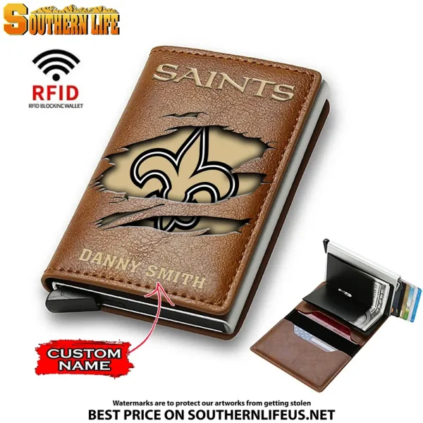 New Orleans Saints Credit Card Holder Leather Wallet SPTCHLW021 - Image 2