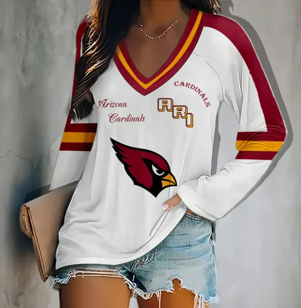 Arizona Cardinals Women's V-neck Double-layered Long-sleeved Loose Shirt BGVPS073