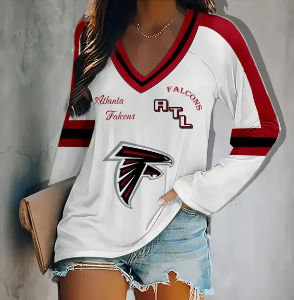 Atlanta Falcons Women's V-neck Double-layered Long-sleeved Loose Shirt BGVPS083