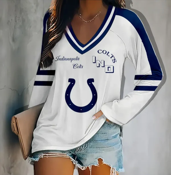 Indianapolis Colts Women's V-neck Double-layered Long-sleeved Loose Shirt BGVPS087