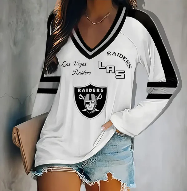 Las Vegas Raiders Women's V-neck Double-layered Long-sleeved Loose Shirt BGVPS089