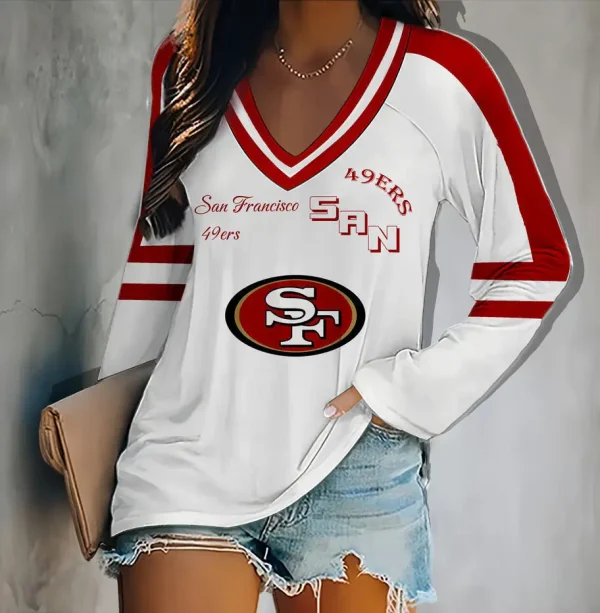 San Francisco 49ers Women's V-neck Double-layered Long-sleeved Loose Shirt BGVPS091