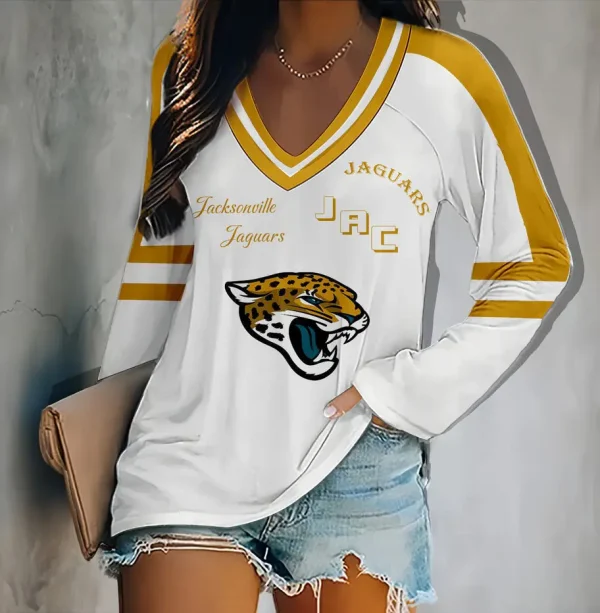 Jacksonville Jaguars Women's V-neck Double-layered Long-sleeved Loose Shirt BGVPS100