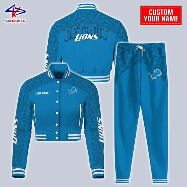 Detroit Lions Combo Crop Varsity Jacket And Sweatpants SPTBBJACKET353