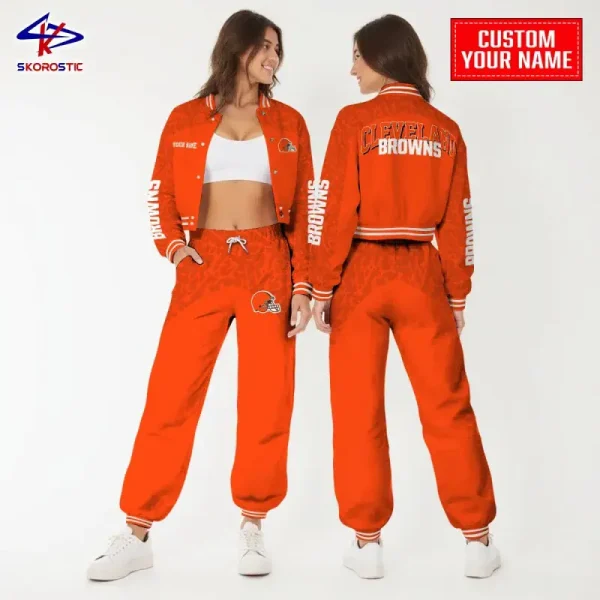 Cleveland Browns Combo Crop Varsity Jacket And Sweatpants SPTBBJACKET354 - Image 2