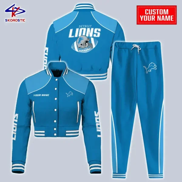 Detroit Lions Combo Crop Varsity Jacket And Sweatpants SPTBBJACKET360