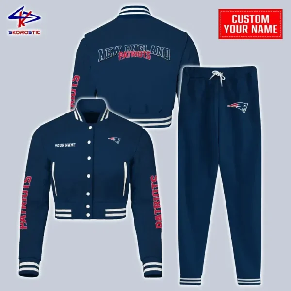 New England Patriots Combo Crop Varsity Jacket And Sweatpants SPTBBJACKET363