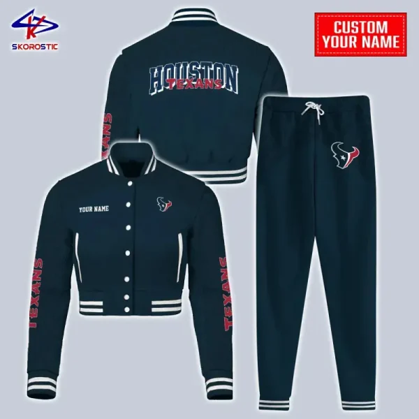 Houston Texans Combo Crop Varsity Jacket And Sweatpants SPTBBJACKET367