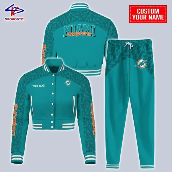 Miami Dolphins Combo Crop Varsity Jacket And Sweatpants SPTBBJACKET368