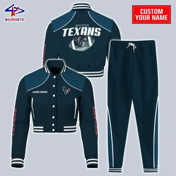 Houston Texans Combo Crop Varsity Jacket And Sweatpants SPTBBJACKET371