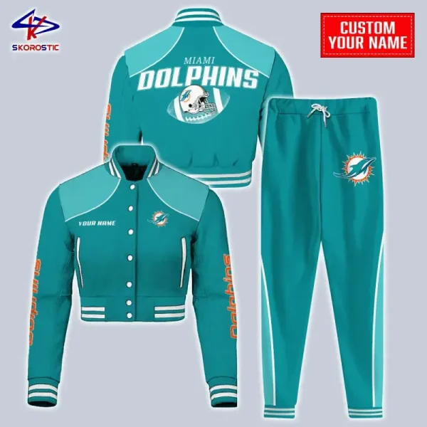 Miami Dolphins Combo Crop Varsity Jacket And Sweatpants SPTBBJACKET372