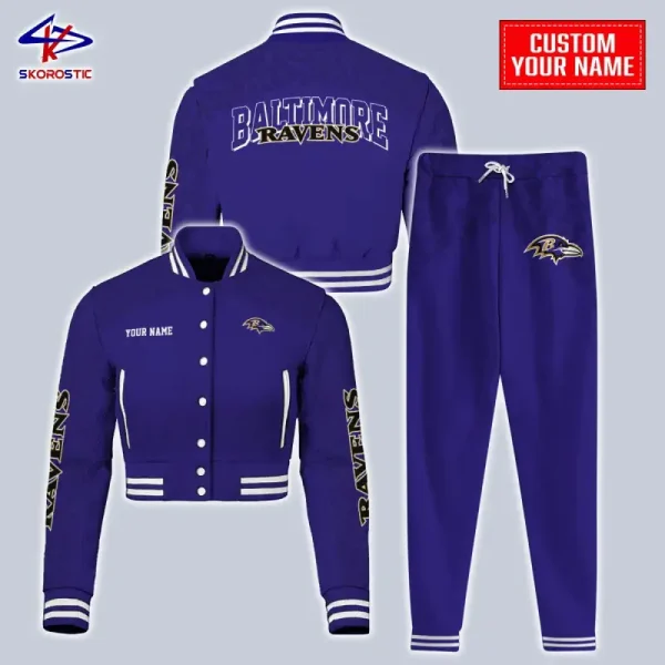 Baltimore Ravens Combo Crop Varsity Jacket And Sweatpants SPTBBJACKET381