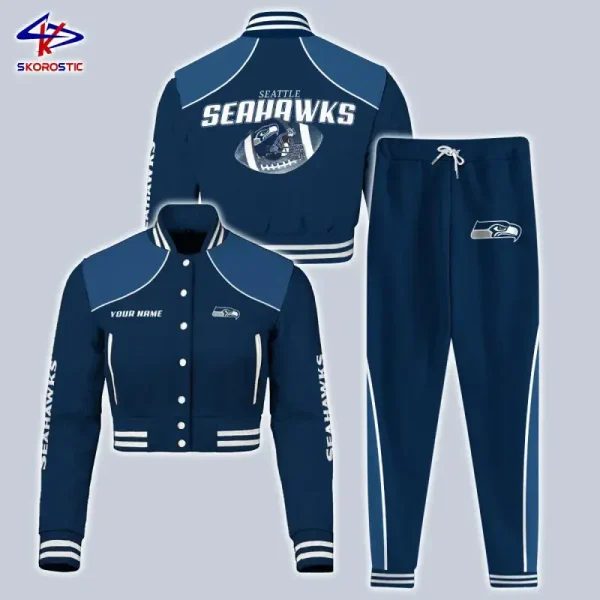 Seattle Seahawks Combo Crop Varsity Jacket And Sweatpants SPTBBJACKET384