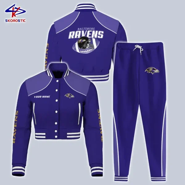 Baltimore Ravens Combo Crop Varsity Jacket And Sweatpants SPTBBJACKET385