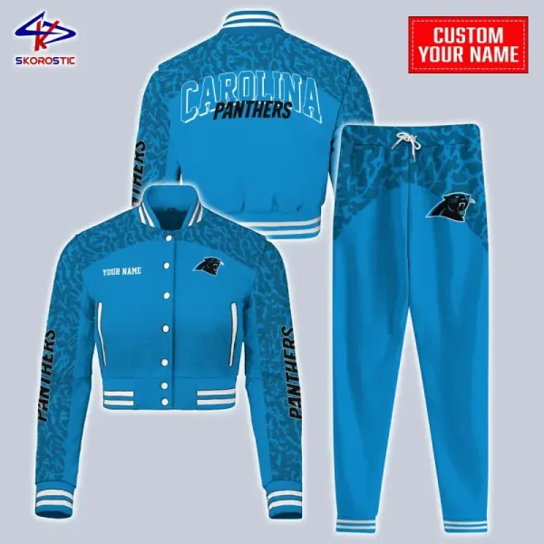 Carolina Panthers Combo Crop Varsity Jacket And Sweatpants SPTBBJACKET388