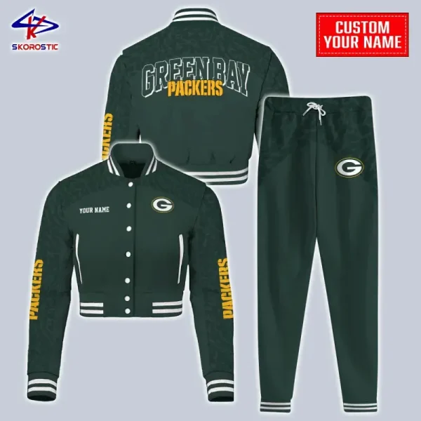 Green Bay Packers Combo Crop Varsity Jacket And Sweatpants SPTBBJACKET389