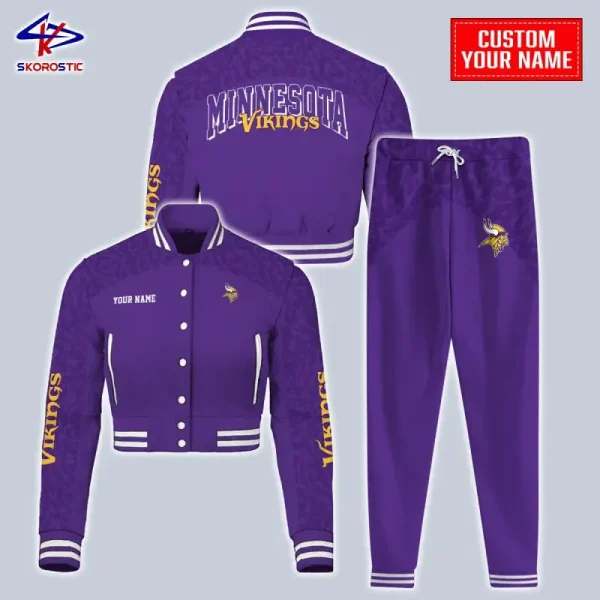 Minnesota Vikings Combo Crop Varsity Jacket And Sweatpants SPTBBJACKET390