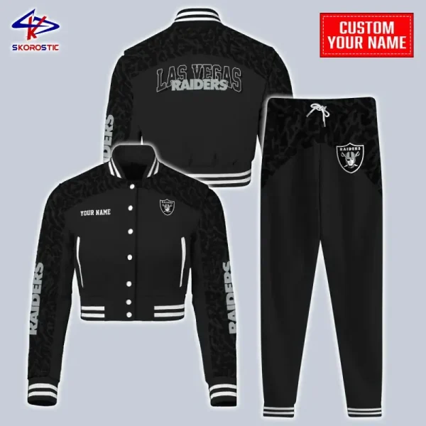 Las Vegas Raiders Combo Crop Varsity Jacket And Sweatpants SPTBBJACKET391