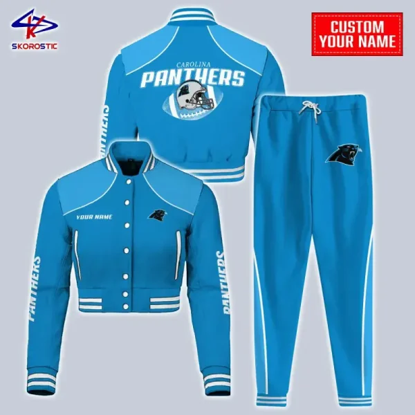 Carolina Panthers Combo Crop Varsity Jacket And Sweatpants SPTBBJACKET393