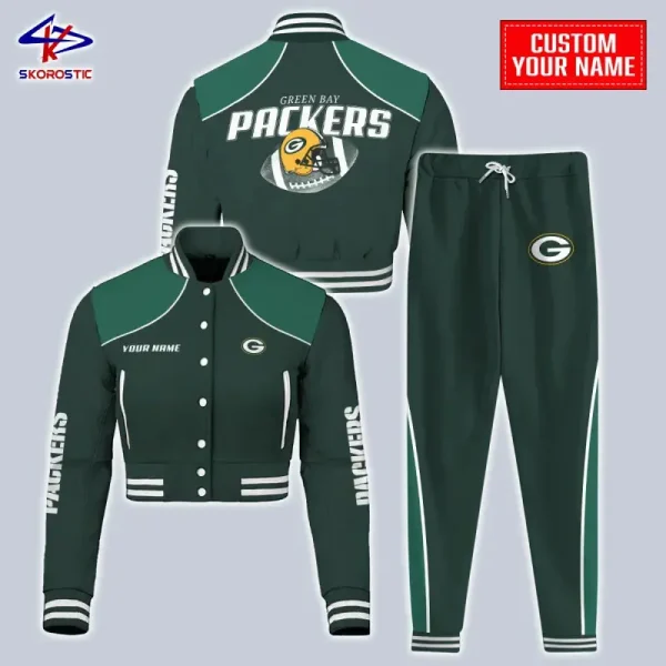 Green Bay Packers Combo Crop Varsity Jacket And Sweatpants SPTBBJACKET394