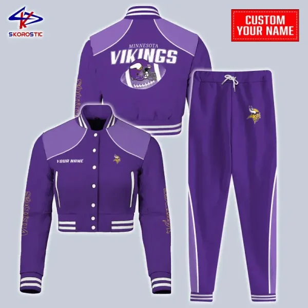 Minnesota Vikings Combo Crop Varsity Jacket And Sweatpants SPTBBJACKET395