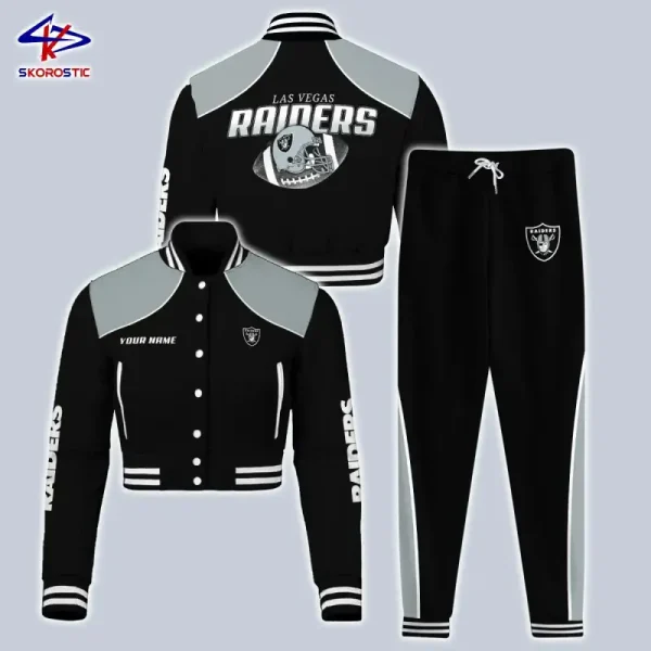 Las Vegas Raiders Combo Crop Varsity Jacket And Sweatpants SPTBBJACKET396