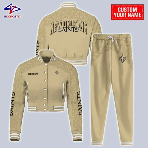 New Orleans Saints Combo Crop Varsity Jacket And Sweatpants SPTBBJACKET397