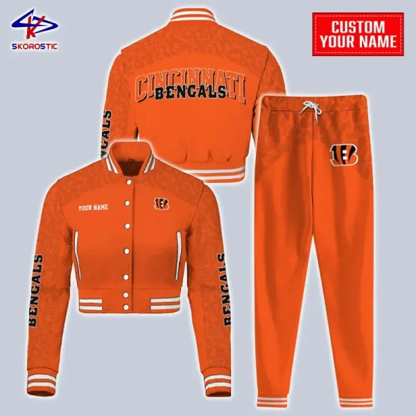 Cincinnati Bengals Combo Crop Varsity Jacket And Sweatpants SPTBBJACKET398