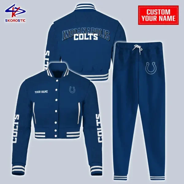 Indianapolis Colts Combo Crop Varsity Jacket And Sweatpants SPTBBJACKET399