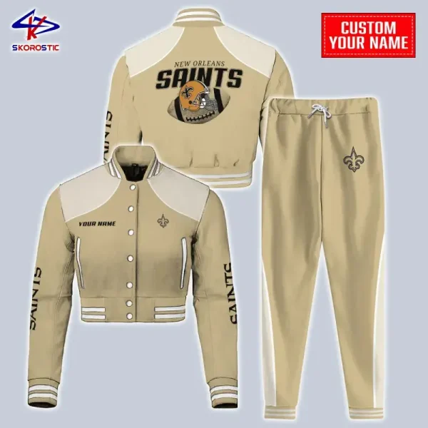 New Orleans Saints Combo Crop Varsity Jacket And Sweatpants SPTBBJACKET401