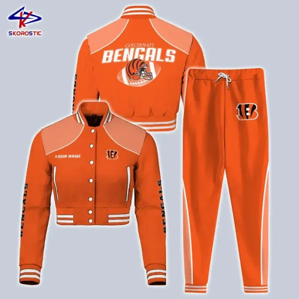 Cincinnati Bengals Combo Crop Varsity Jacket And Sweatpants SPTBBJACKET402