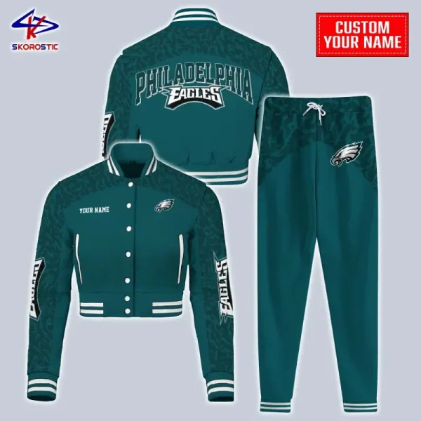 Philadelphia Eagles Combo Crop Varsity Jacket And Sweatpants SPTBBJACKET402