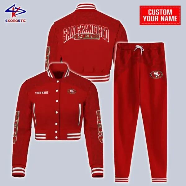 San Francisco 49ers Combo Crop Varsity Jacket And Sweatpants SPTBBJACKET406