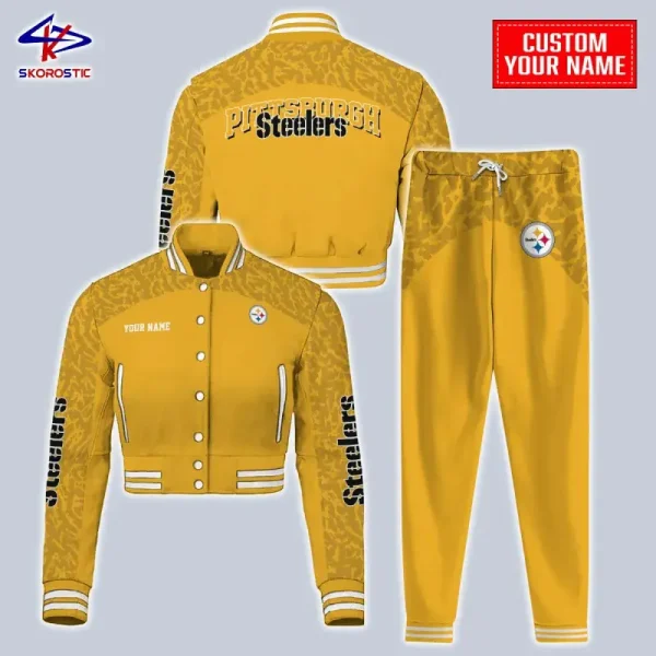 Pittsburgh Steelers Combo Crop Varsity Jacket And Sweatpants SPTBBJACKET407