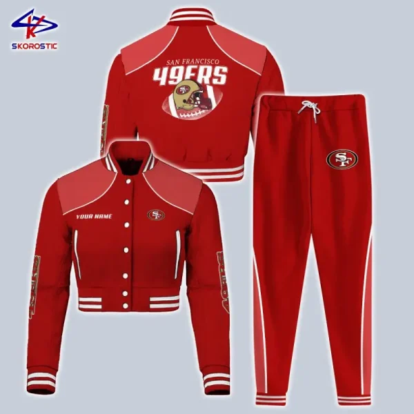 San Francisco 49ers Combo Crop Varsity Jacket And Sweatpants SPTBBJACKET409