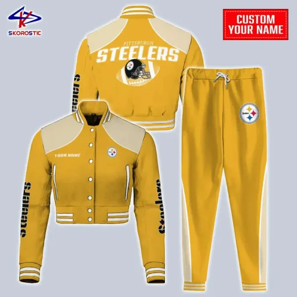 Pittsburgh Steelers Combo Crop Varsity Jacket And Sweatpants SPTBBJACKET410