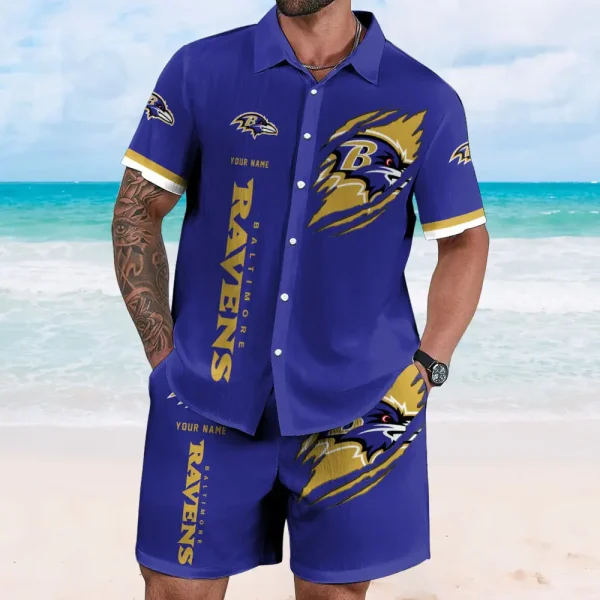 Baltimore Ravens Full Set Hawaiian Shirt And Short Pants Personalized Name Gifts For Fans