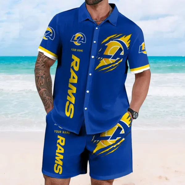 Los Angeles Rams Full Set Hawaiian Shirt And Short Pants Personalized Name Gifts For Fans