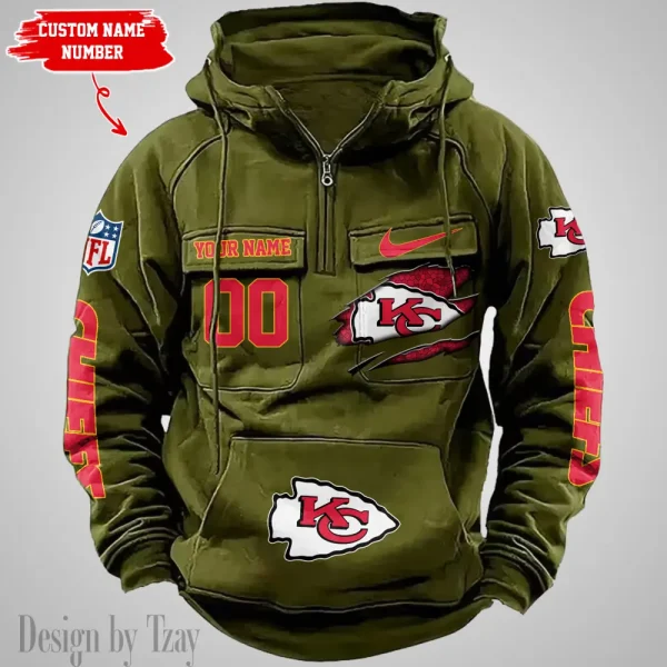 Kansas City Chiefs Half Zipper Men's Tactical Hoodies AZVMHD628 - Image 2