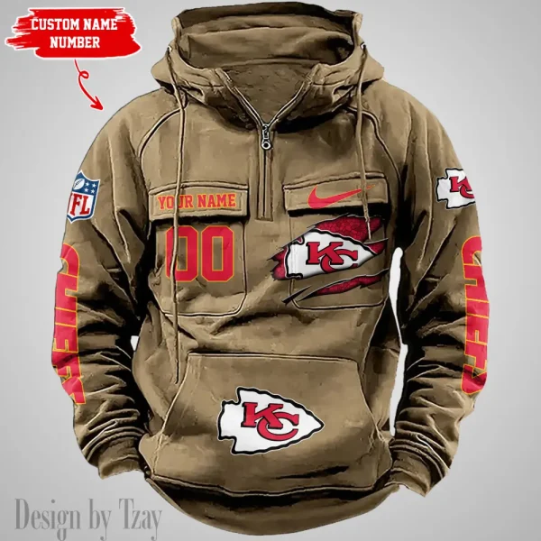 Kansas City Chiefs Half Zipper Men's Tactical Hoodies AZVMHD628 - Image 3