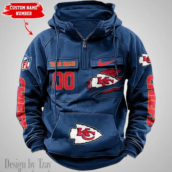 Kansas City Chiefs Half Zipper Men's Tactical Hoodies AZVMHD628 - Image 4